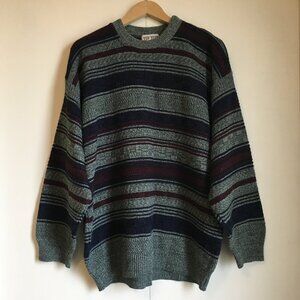 Vintage Striped and Basketweave Canadian University Eclectic Grandpa Sweater
